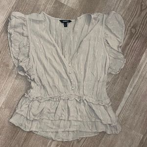 Express nude color button/babydoll shirt sleeve ruffle blouse